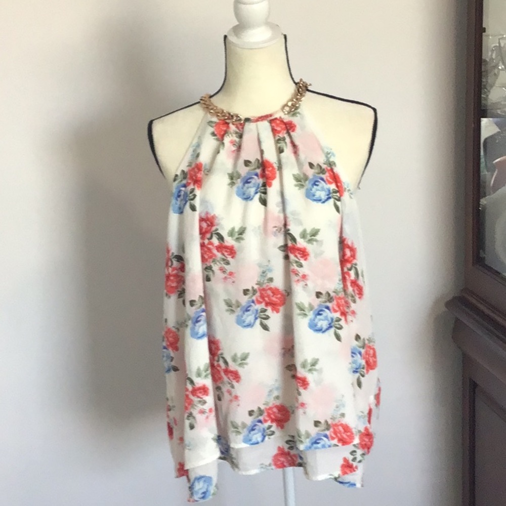 Rue Roses halter top w/chain link neckline